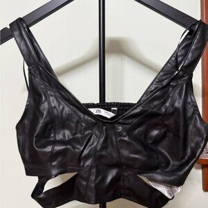 Zara Black Leather Cutout Bralette